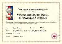 Certifikát Black Artemis